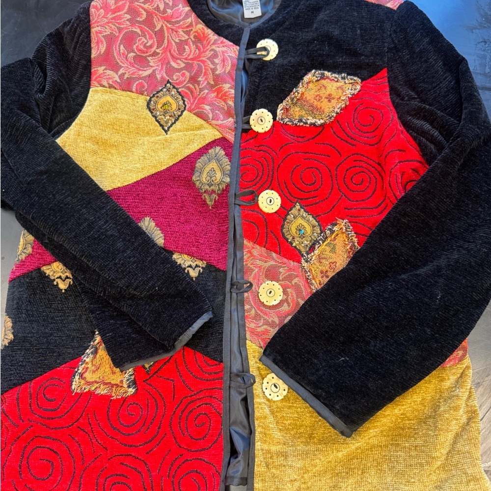 Vintage Indigo moon Jacket Velour Tapestry Chenille Blend  Carved Buttons Size M
